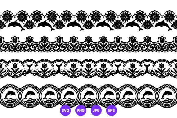 Ornamental Dolphin Flower Border Vector