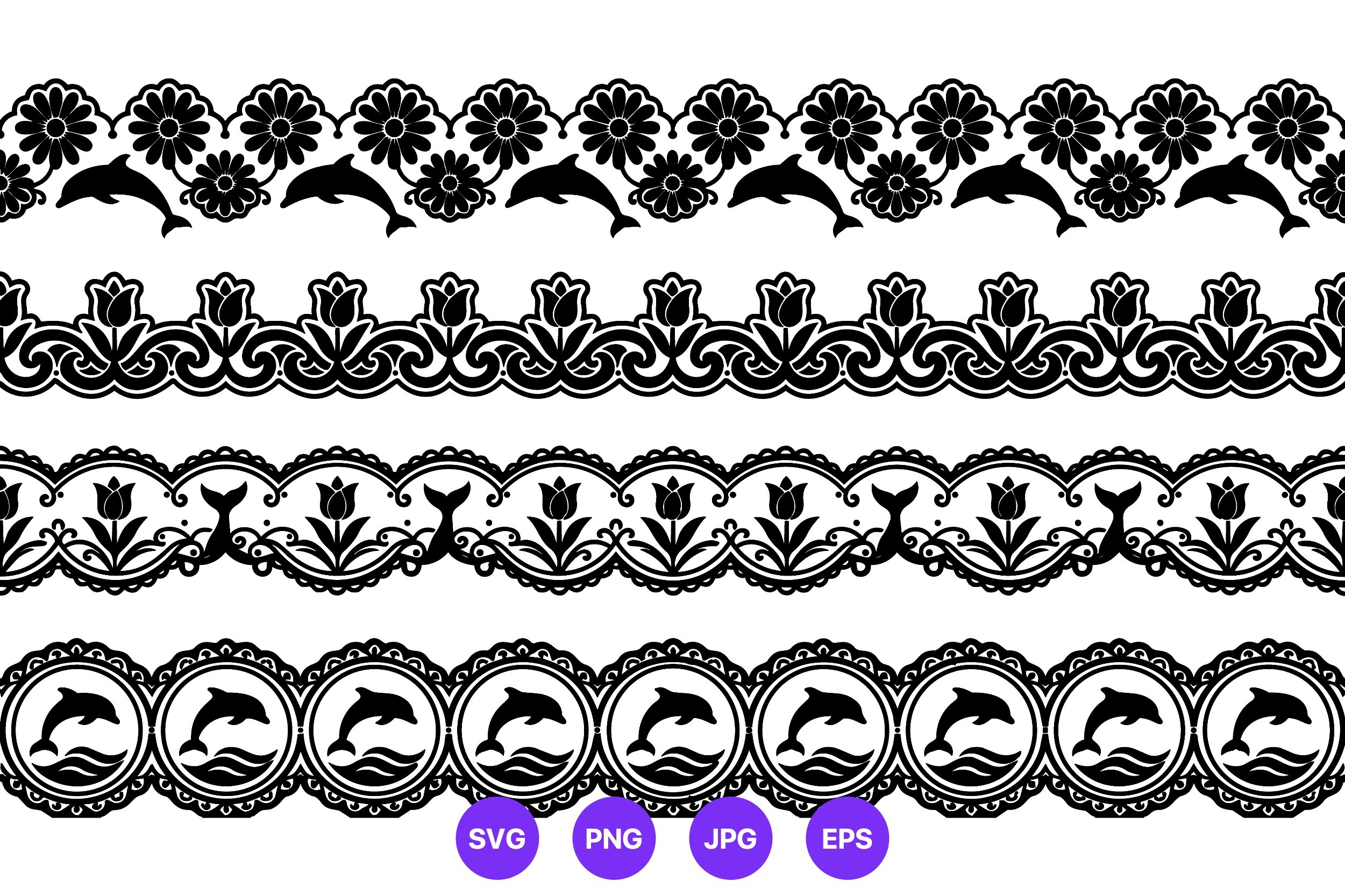 Ornamental Dolphin Flower Border Vector