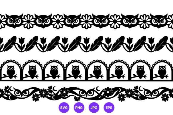 Owl and Flower Black White Border