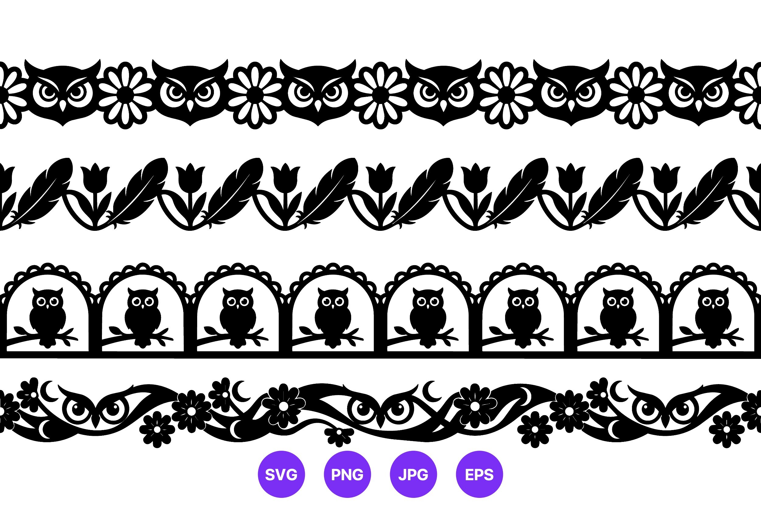 Owl and Flower Black White Border