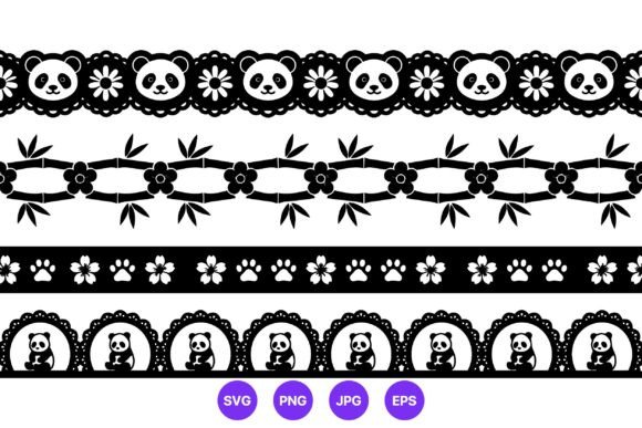 Panda Floral Black and White Borders