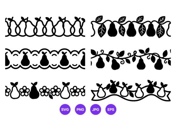 Pear Border Black and White Vector Art