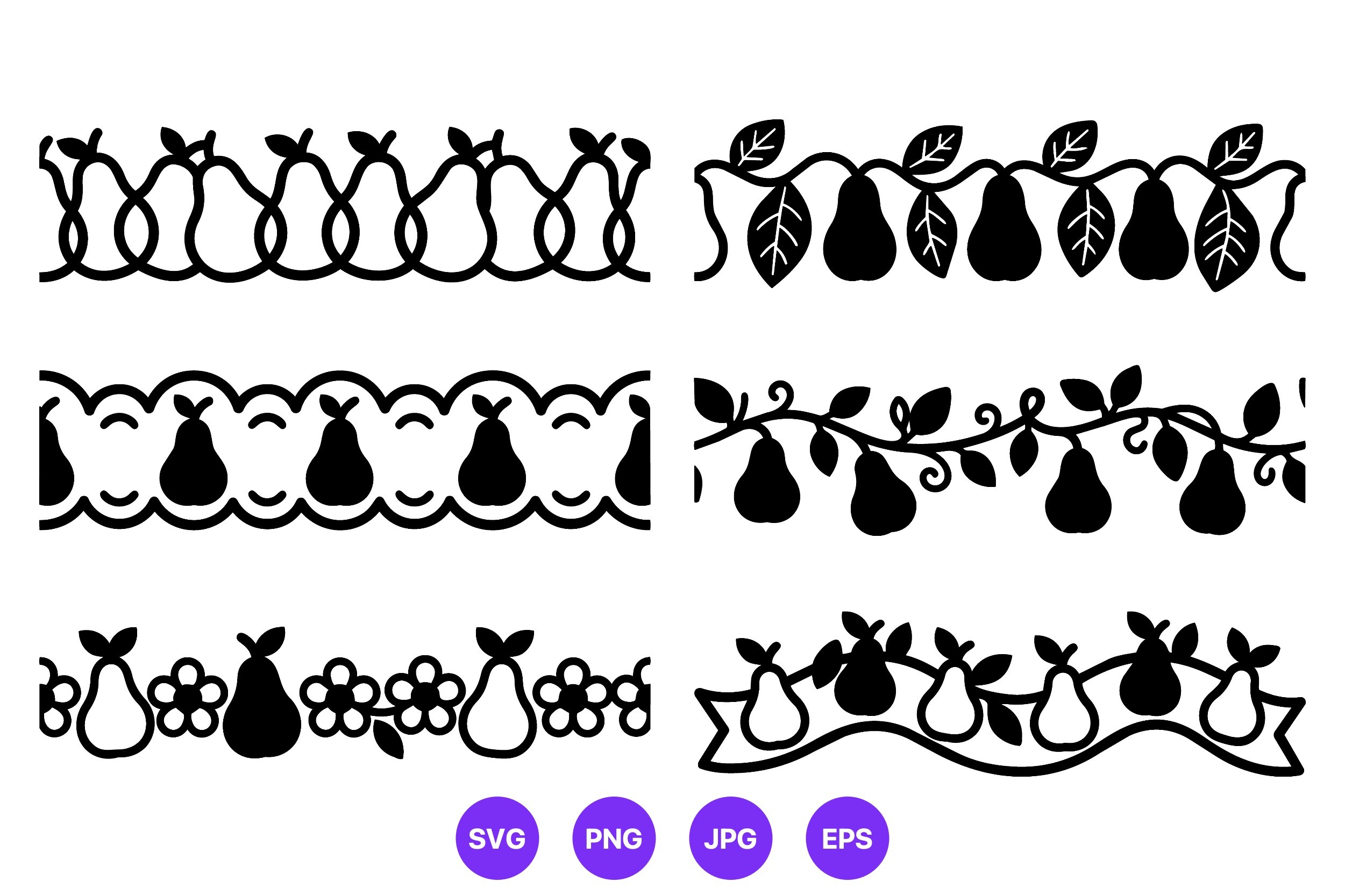 Pear Border Black and White Vector Art