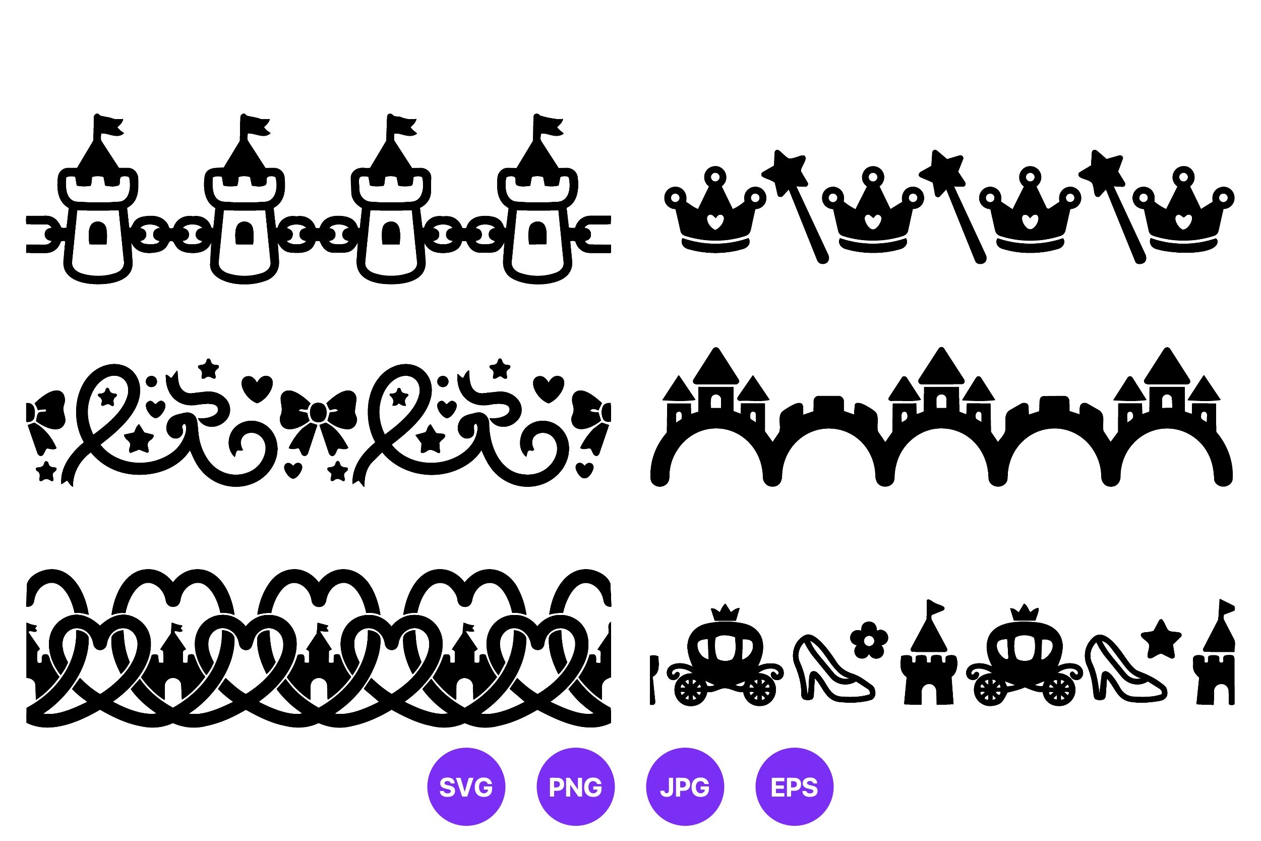 Princess Castle Crown Border Vector