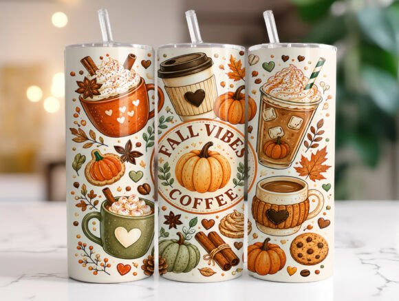 Pumpkin Coffee Fall Vibes Tumbler Wraps