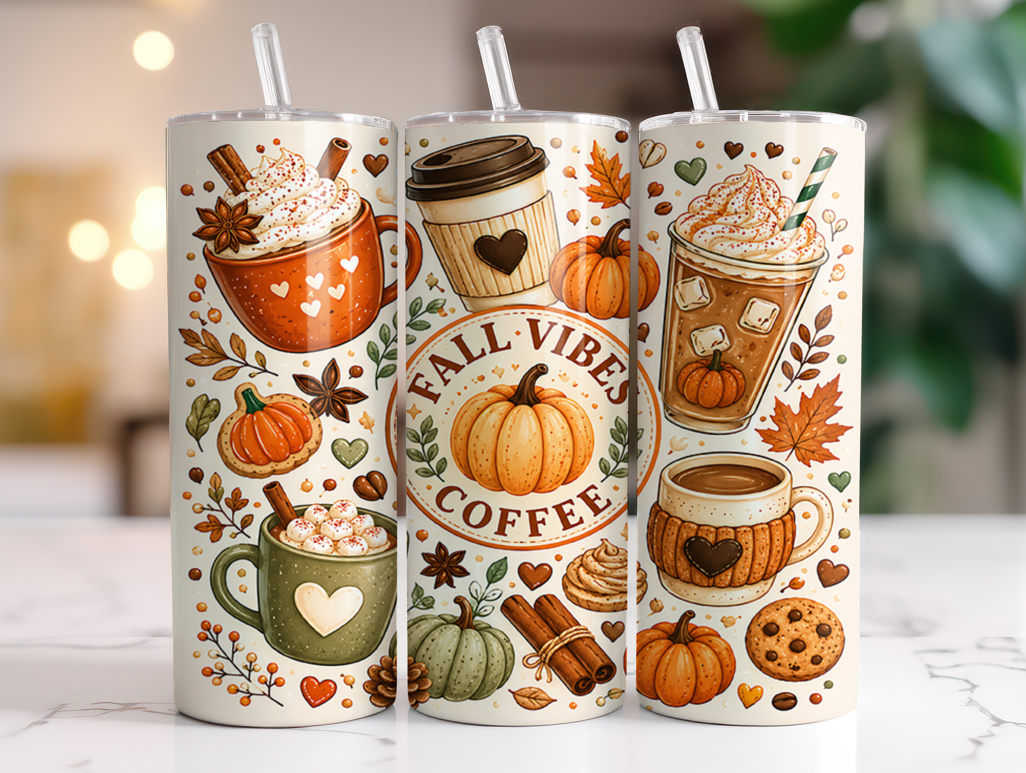 Pumpkin Coffee Fall Vibes Tumbler Wraps