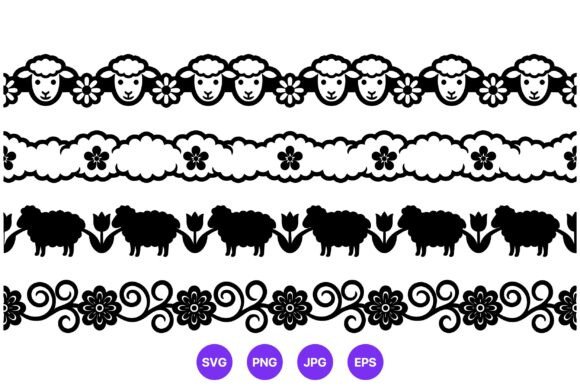 Sheep and Floral Borders Vector