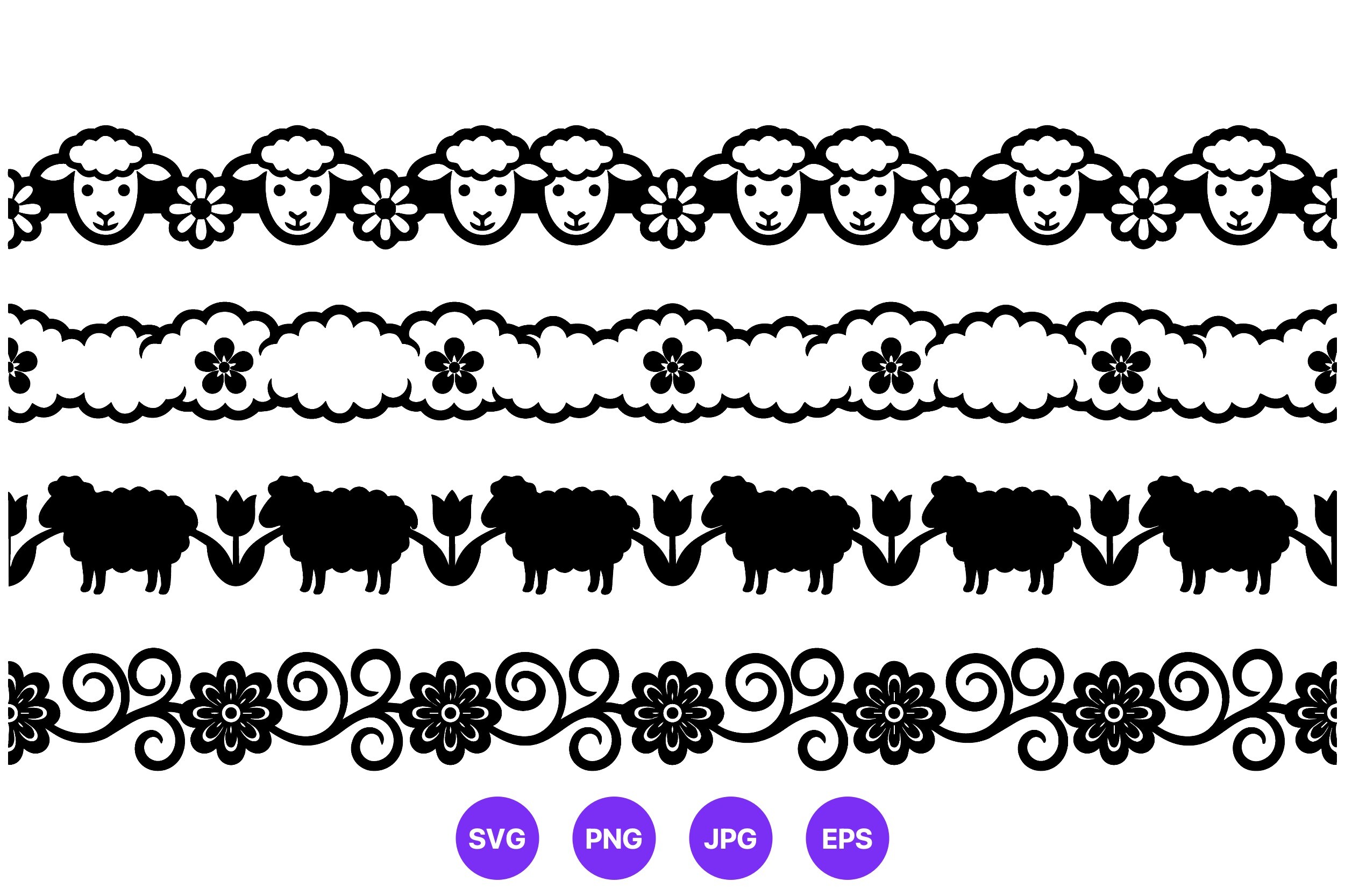 Sheep and Floral Borders Vector