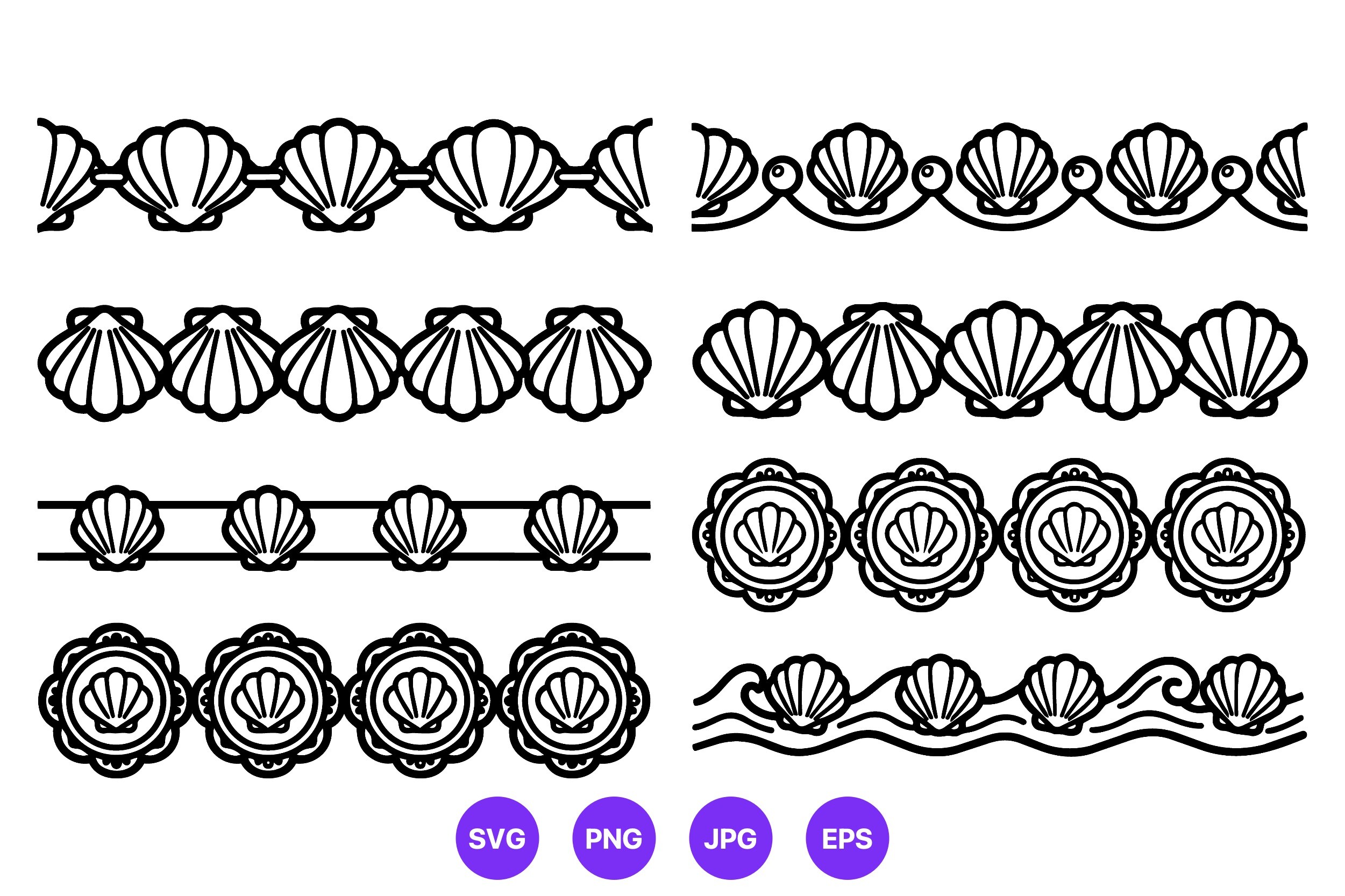 Shell Borders Vector Line Art