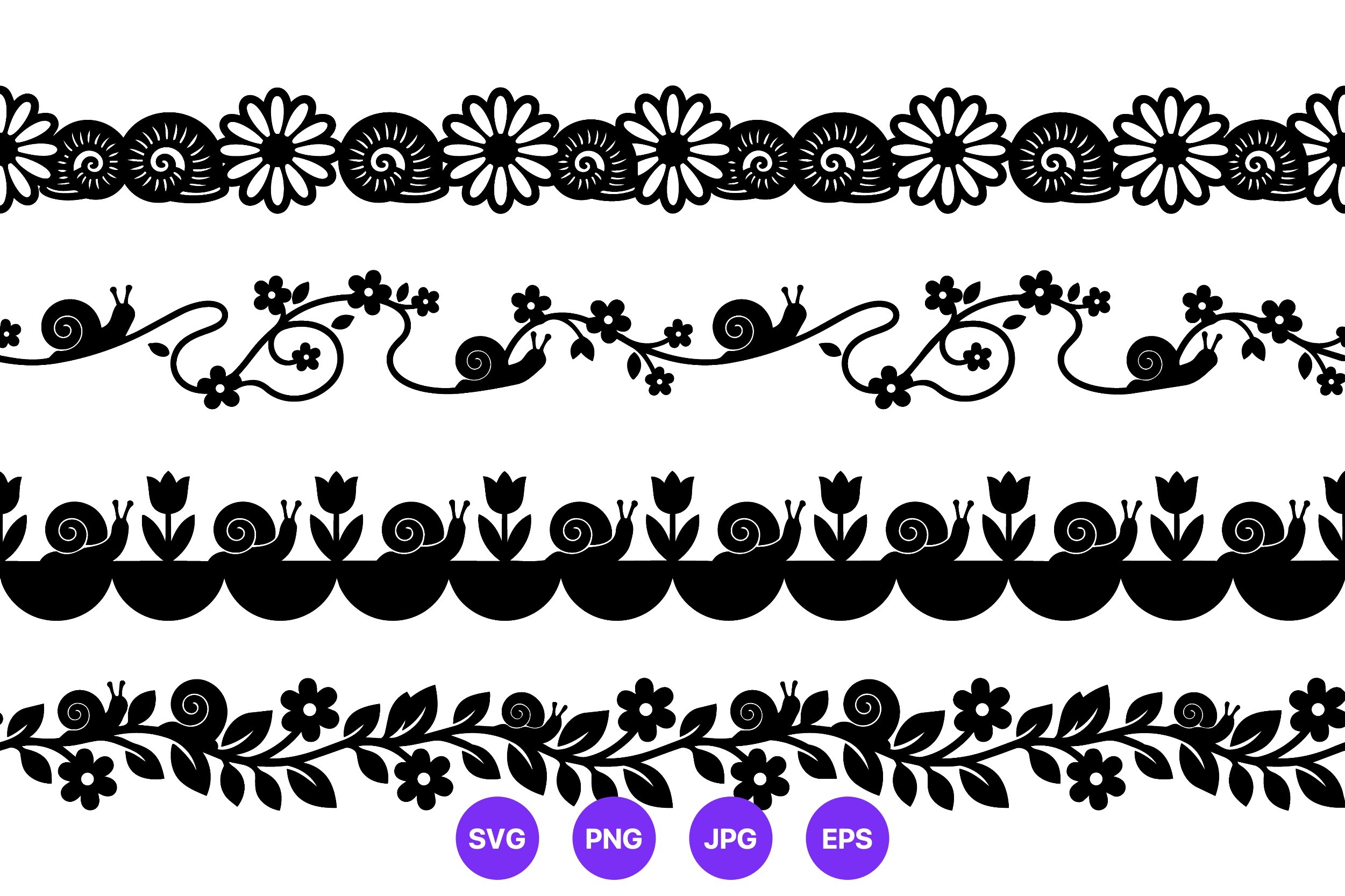 Snail Floral Border Vector Art