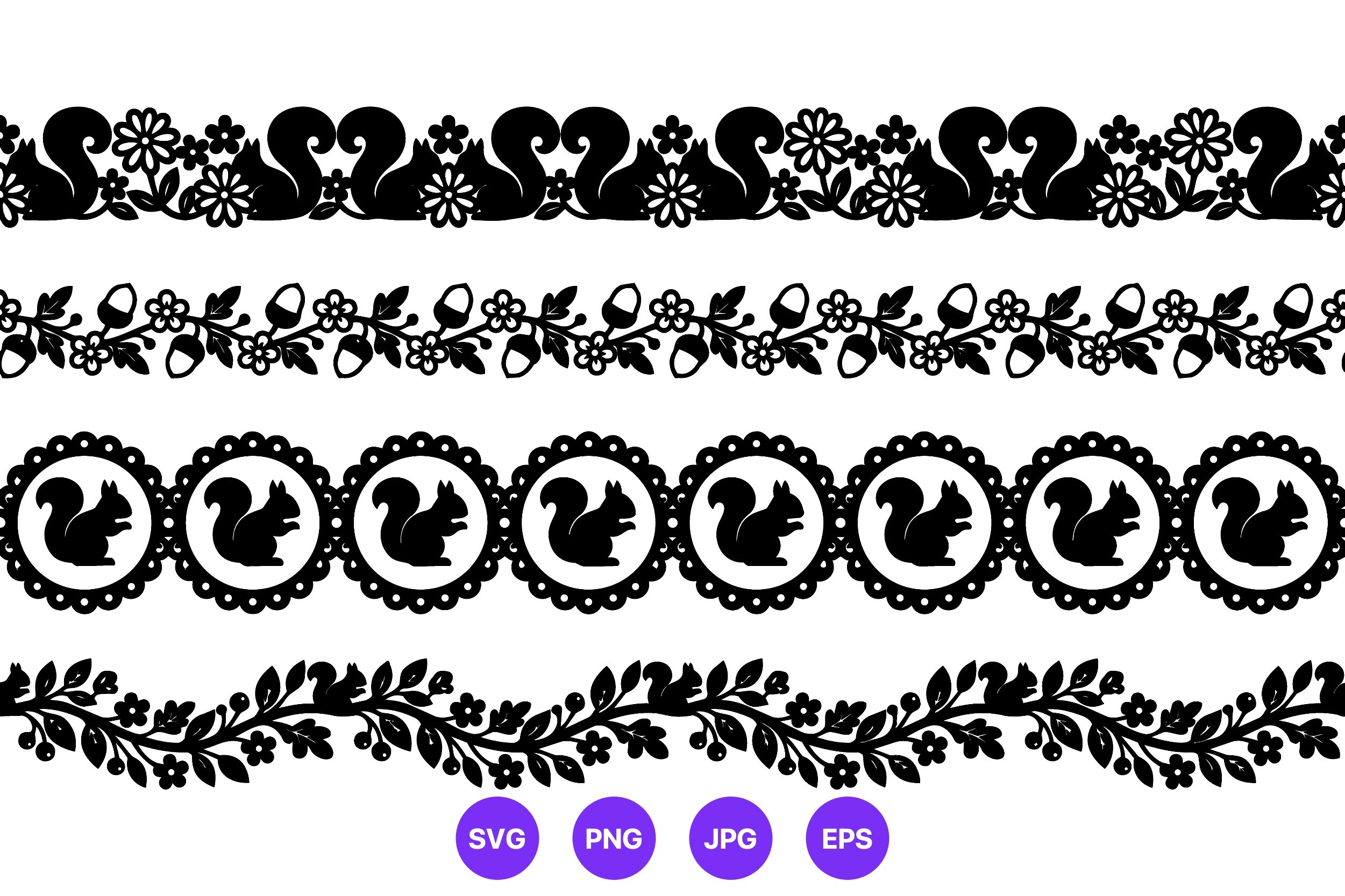 Squirrel Floral Borders Vector Design