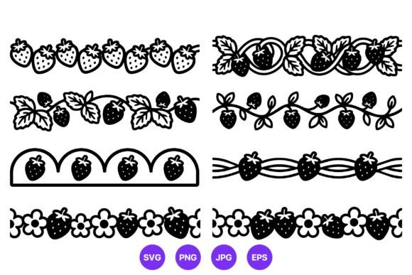 Strawberry Fruit Borders Black White