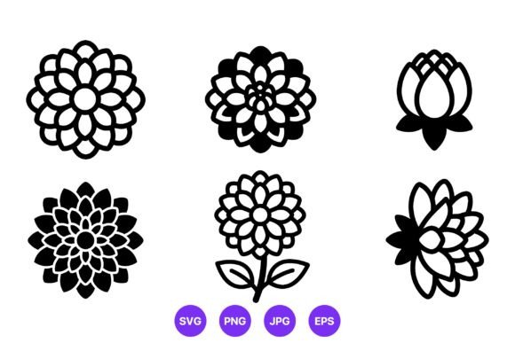 Stylized Black White Floral Icons Set