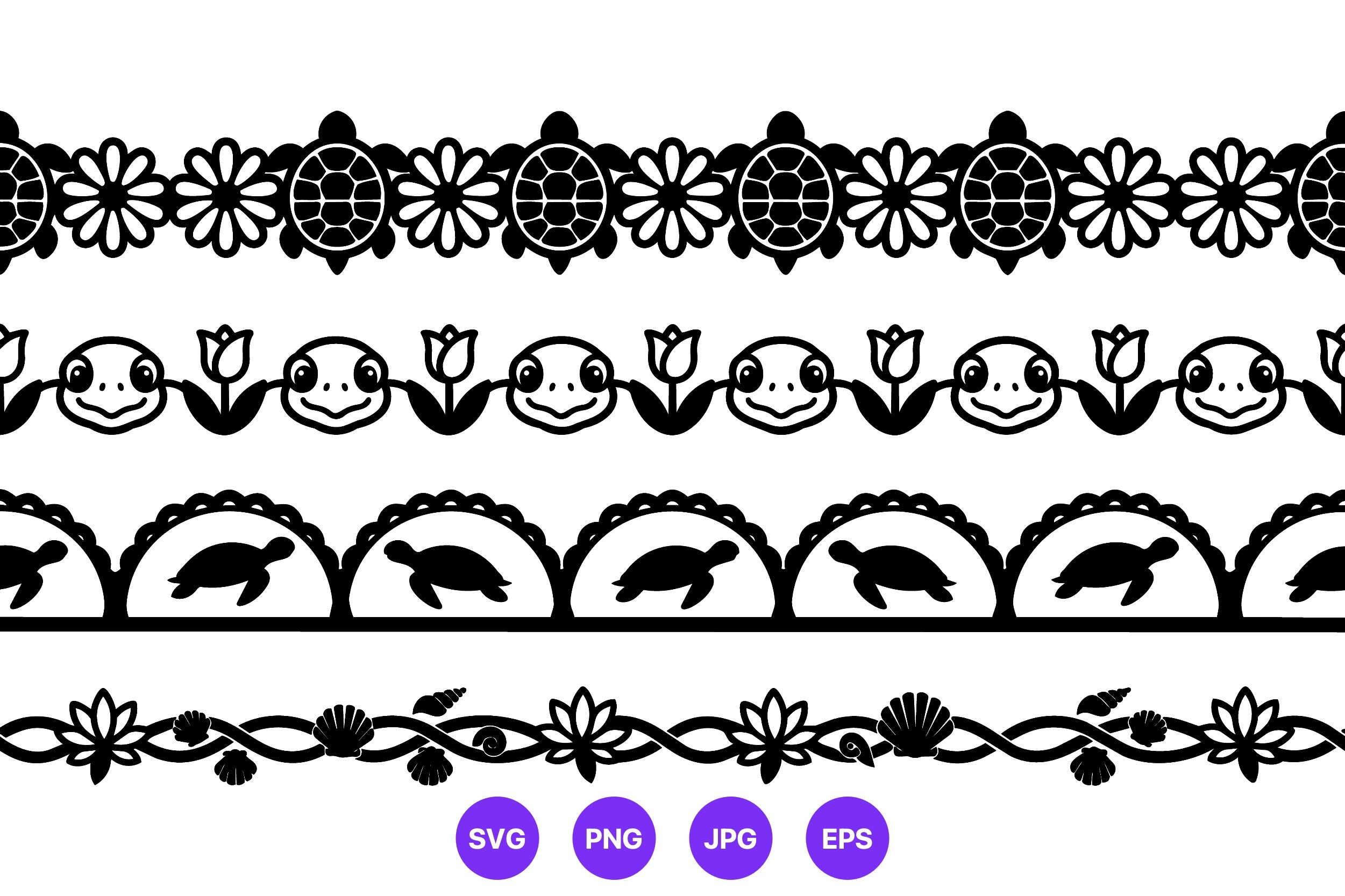 Turtle and Flower Seamless Border Vector