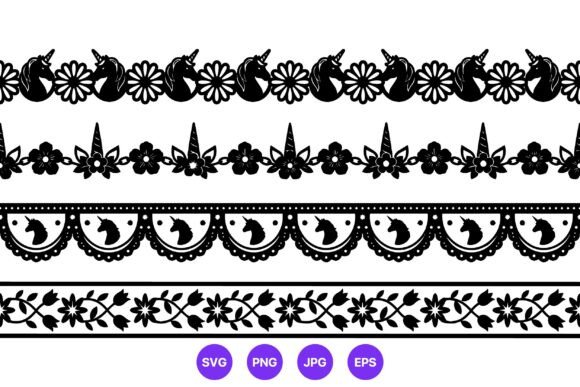 Unicorn Floral Lace Borders Black White