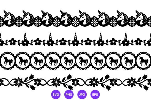 Unicorn and Floral Lace Borders Vector