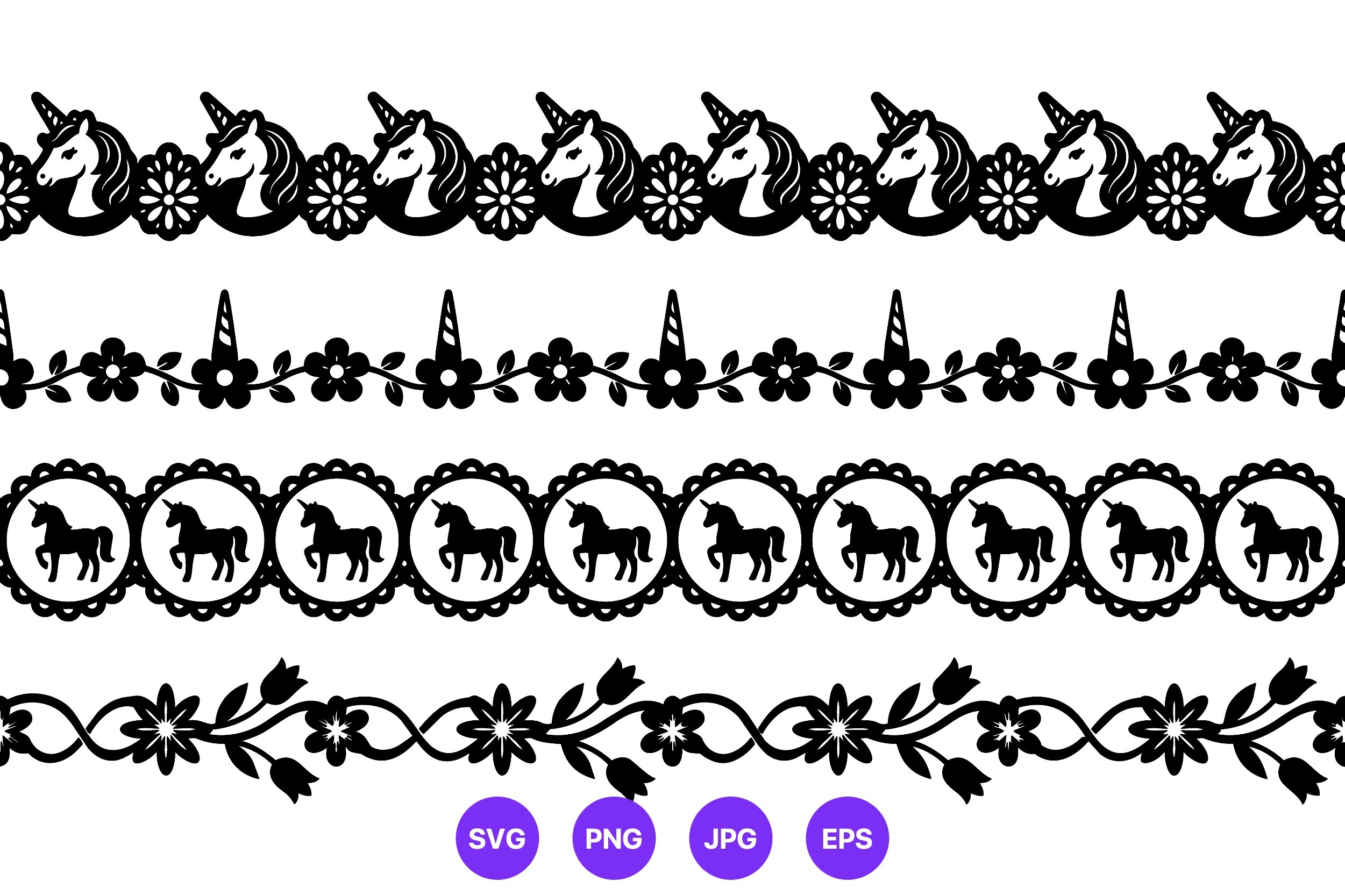 Unicorn and Floral Lace Borders Vector