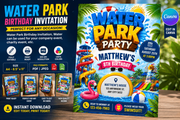 Water Park Birthday Invitation Flyer