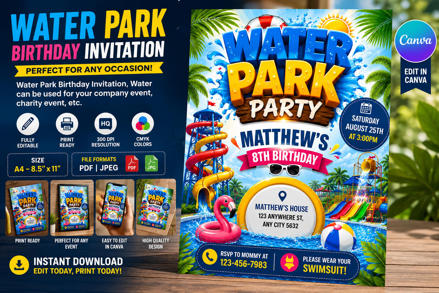Water Park Birthday Invitation Flyer