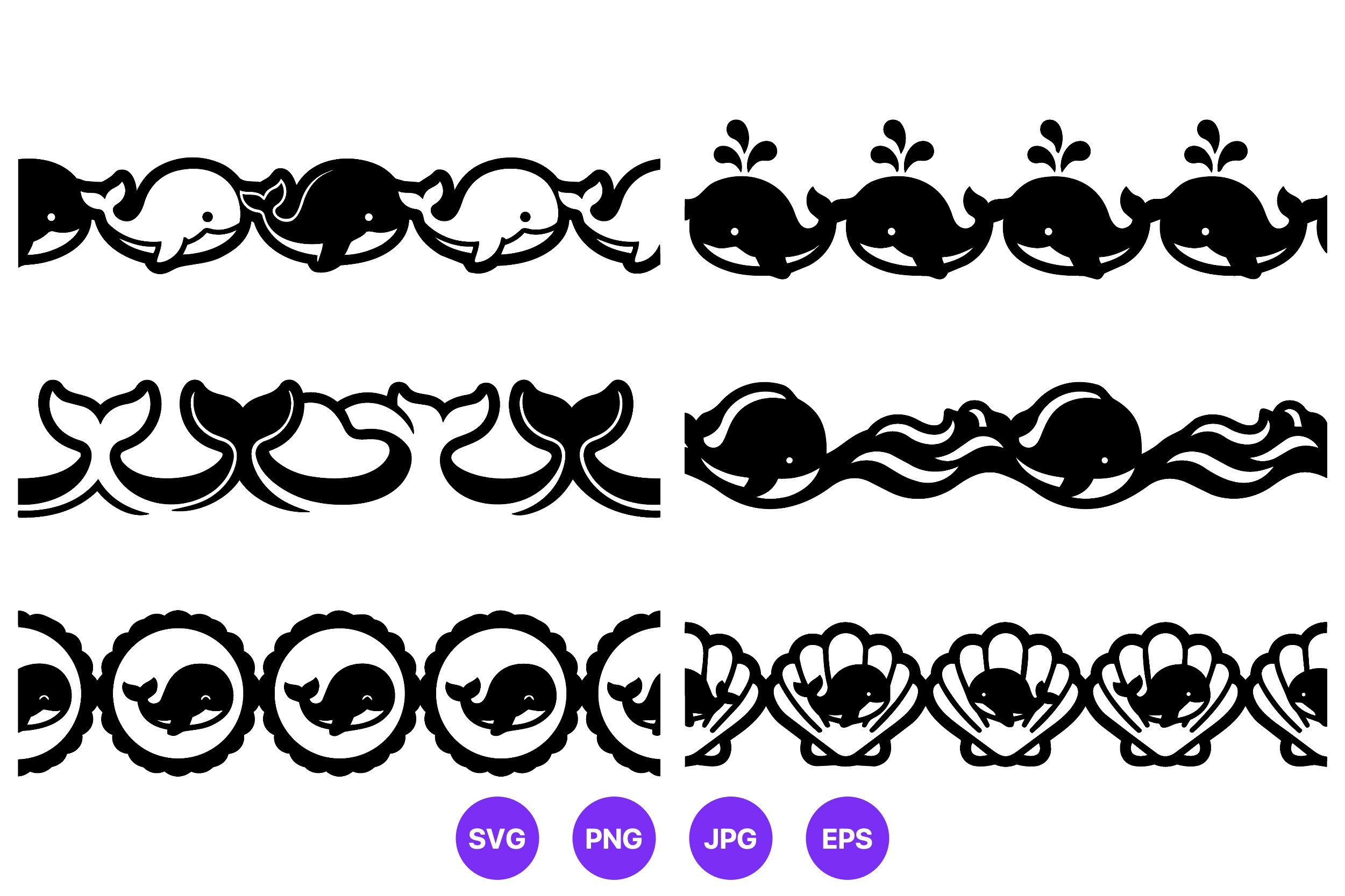 Whale Seashell Border Vector Art