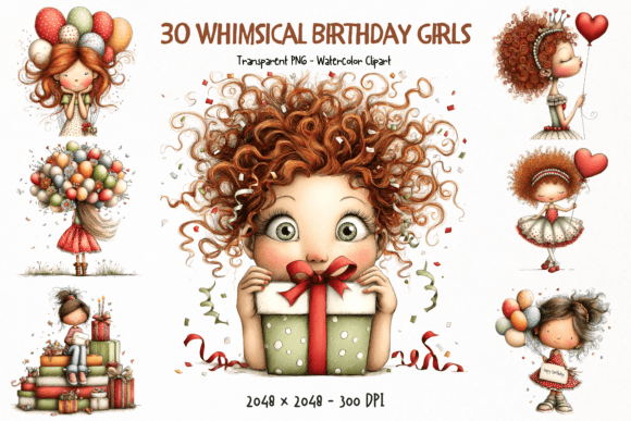Whimsical Birthday Girls PNG Clipart