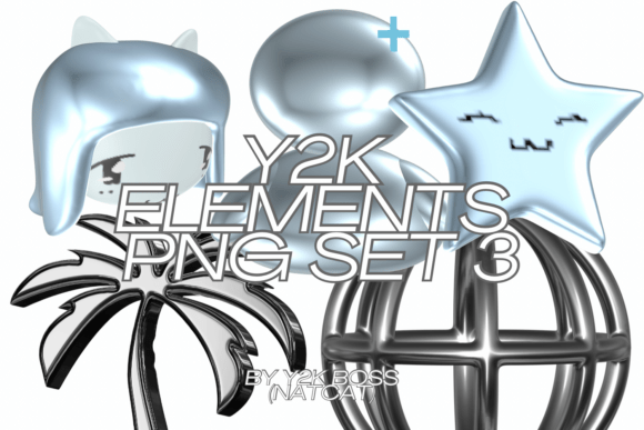 Y2K Chrome 3D Elements PNG Set 3