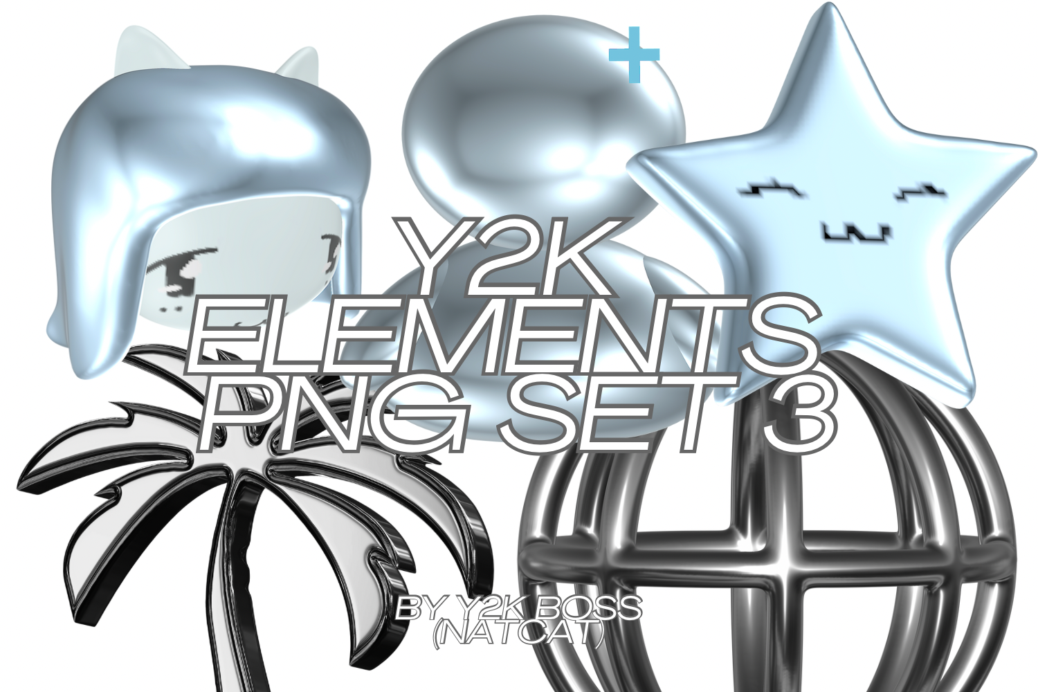 Y2K Chrome 3D Elements PNG Set 3