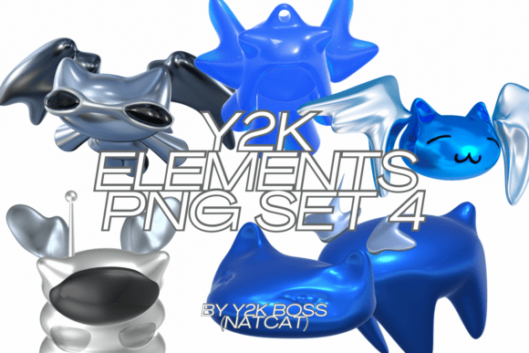 Y2K Set 4 Frutiger Angel Cat PNG
