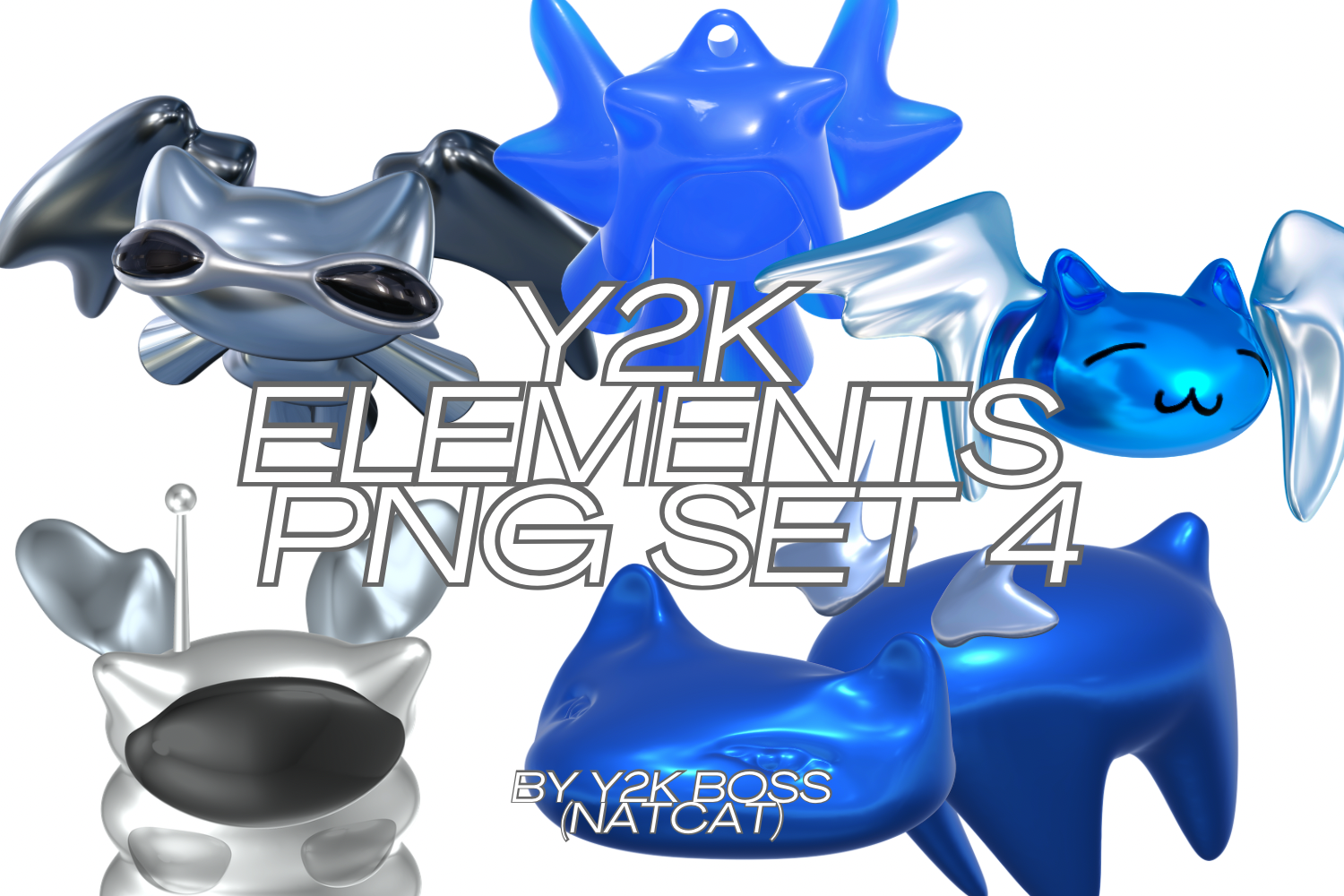 Y2K Set 4 Frutiger Angel Cat PNG