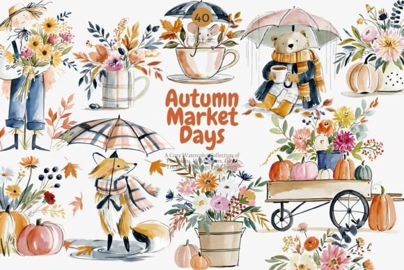 Autumn Harvest Watercolor Clipart Set