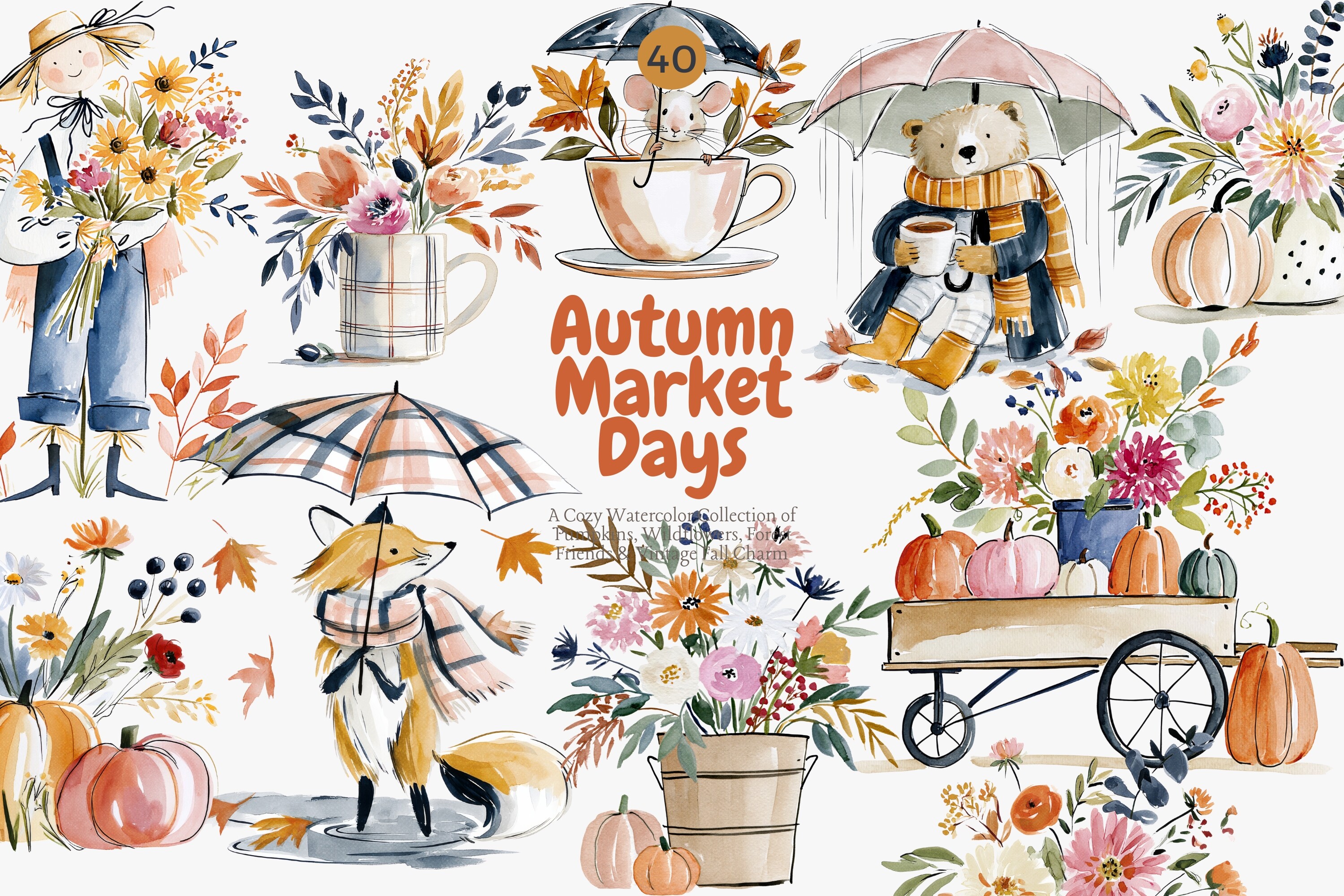 Autumn Harvest Watercolor Clipart Set