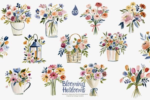 Cottage Garden Flower Arrangements Graphic Illustrations By Patishop Art
