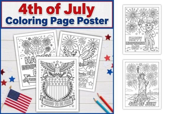 4th of July Coloring Page Poster