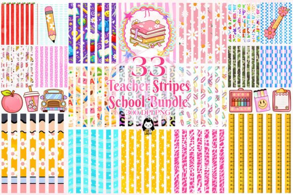 Back to School Teacher Stripes PNG