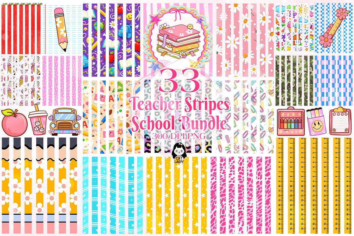 Back to School Teacher Stripes PNG
