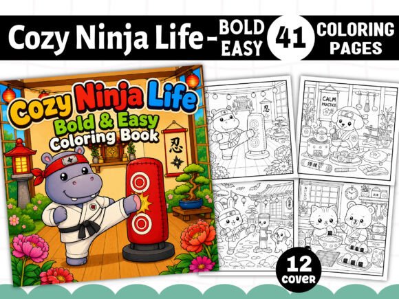 Preview of Bold Easy Cozy Ninja Life Coloring Pages coloring pages for adults
