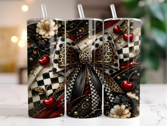 Checkered Cherry Coquette Tumbler Wraps