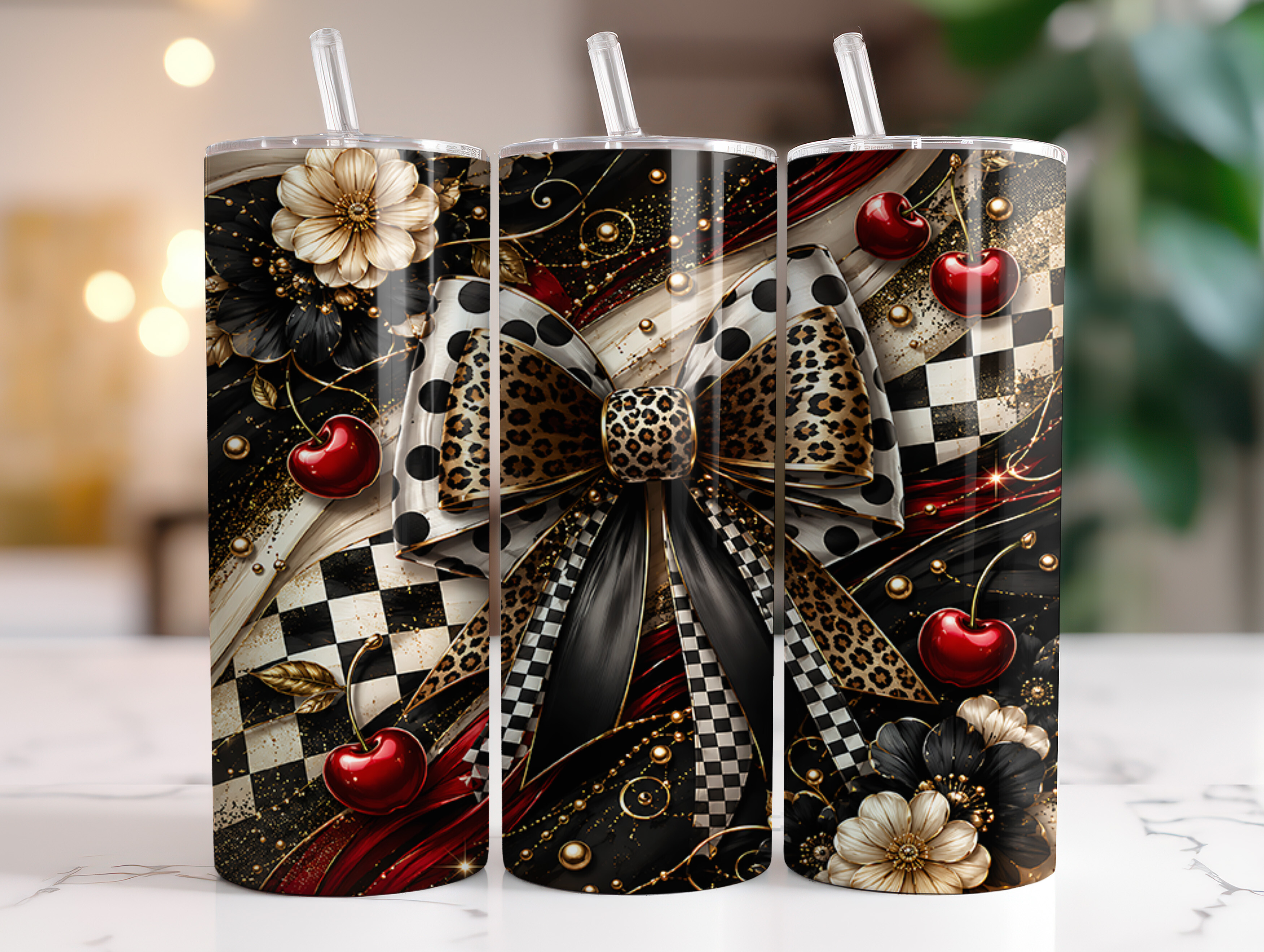 Checkered Cherry Coquette Tumbler Wraps