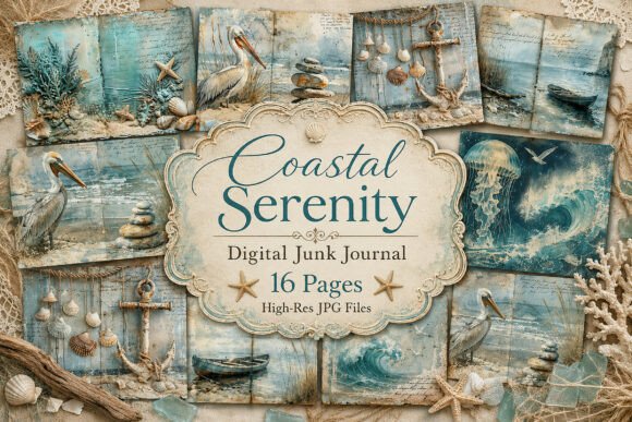 Preview of Coastal Serenity Junk Journal Kit