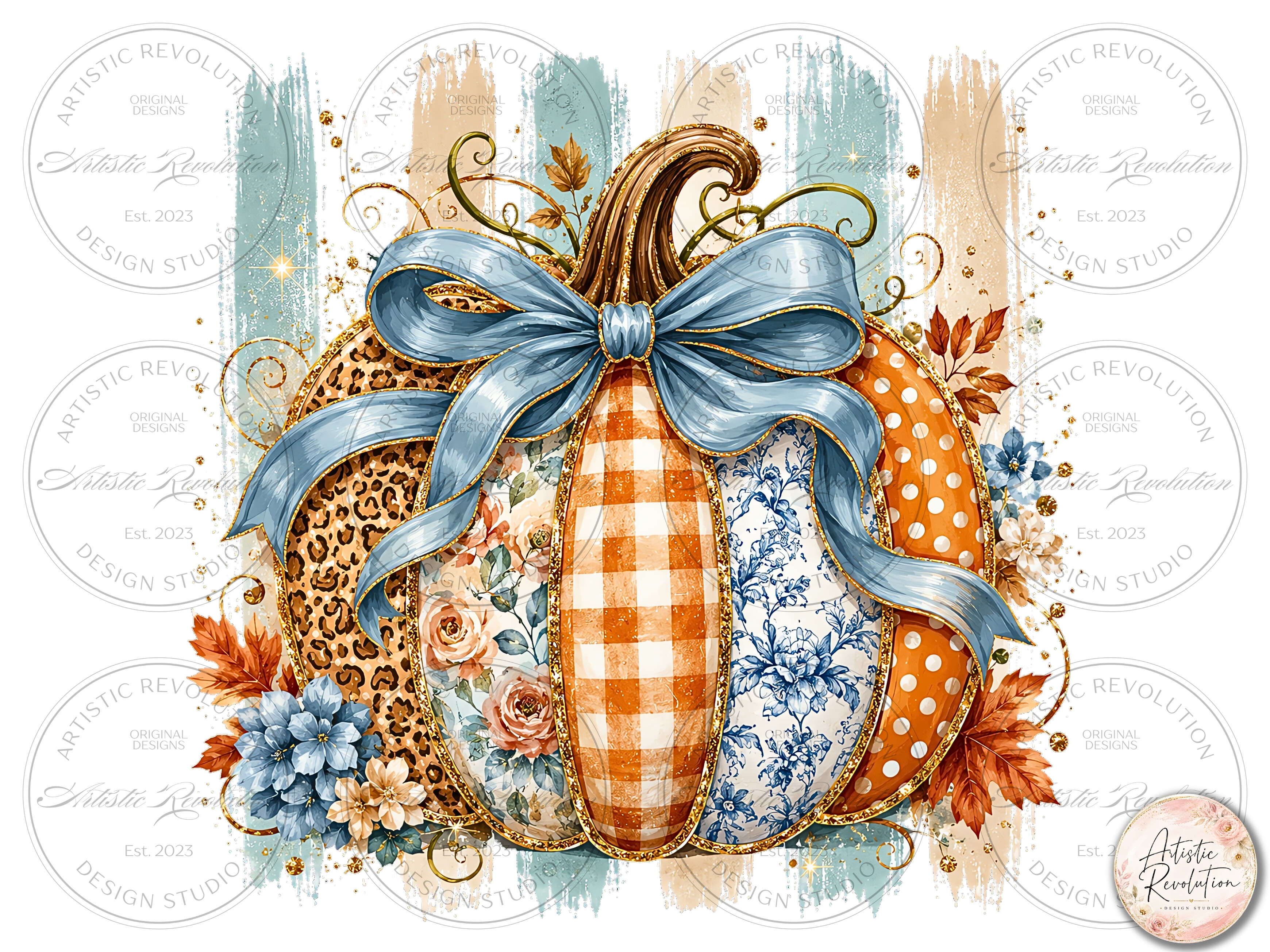 Coquette Patchwork Fall Pumpkin PNG