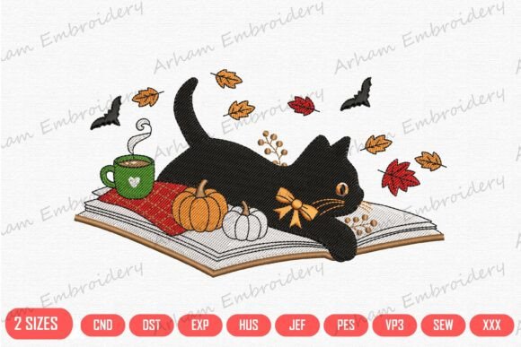 Cozy Fall Black Cat Reading Book