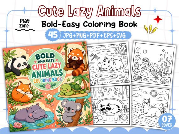 Cute Lazy Animal Bold Easy Coloring Book