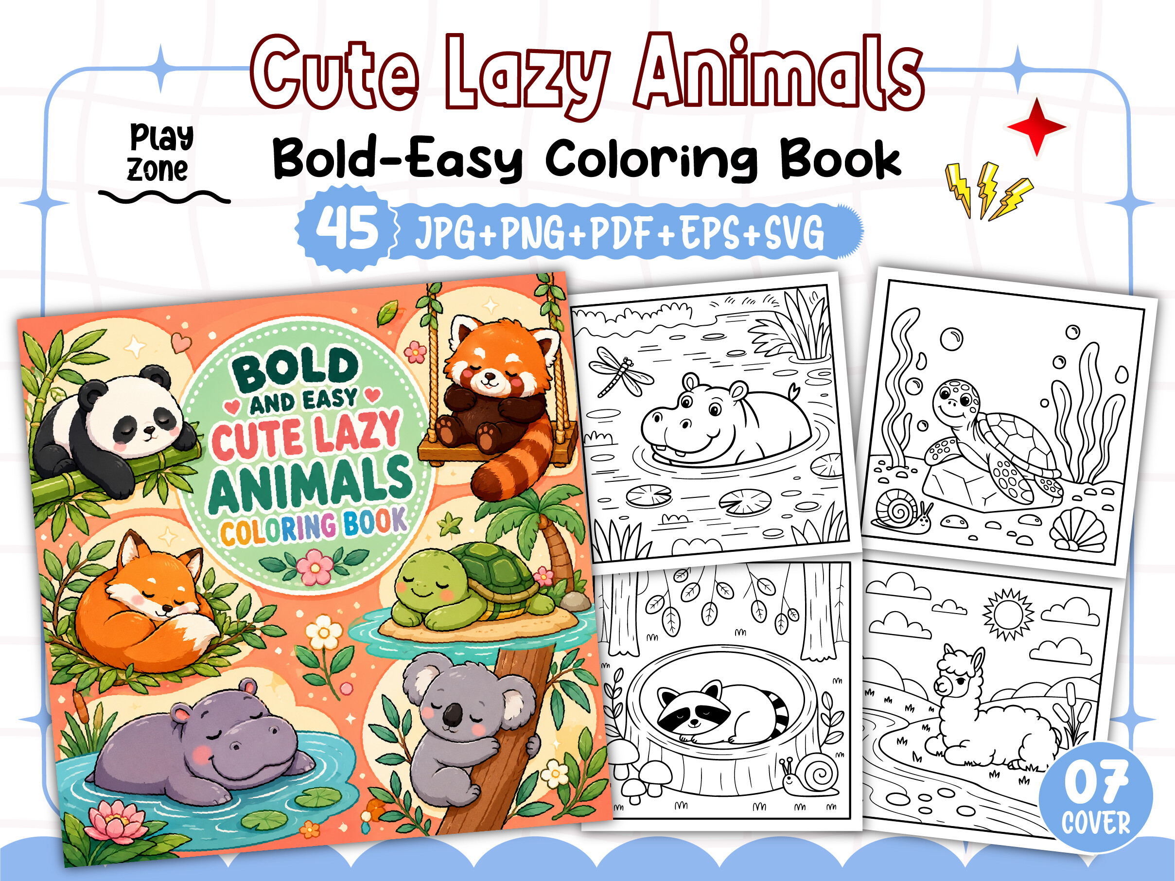 Cute Lazy Animal Bold Easy Coloring Book