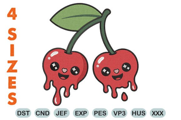 Kawaii Dripping Cherry Embroidery Design