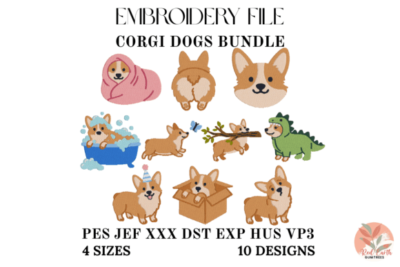 Mini Corgi Embroidery Bundle 10 Design 2