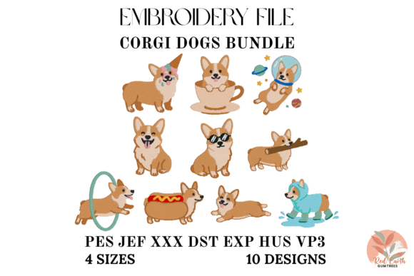 Mini Corgi Embroidery Bundle 10 Designs
