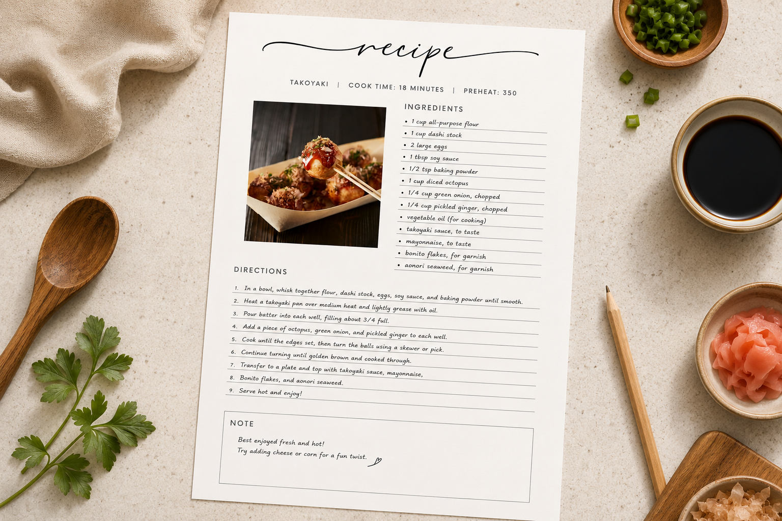 Minimalist Editable Recipe Template