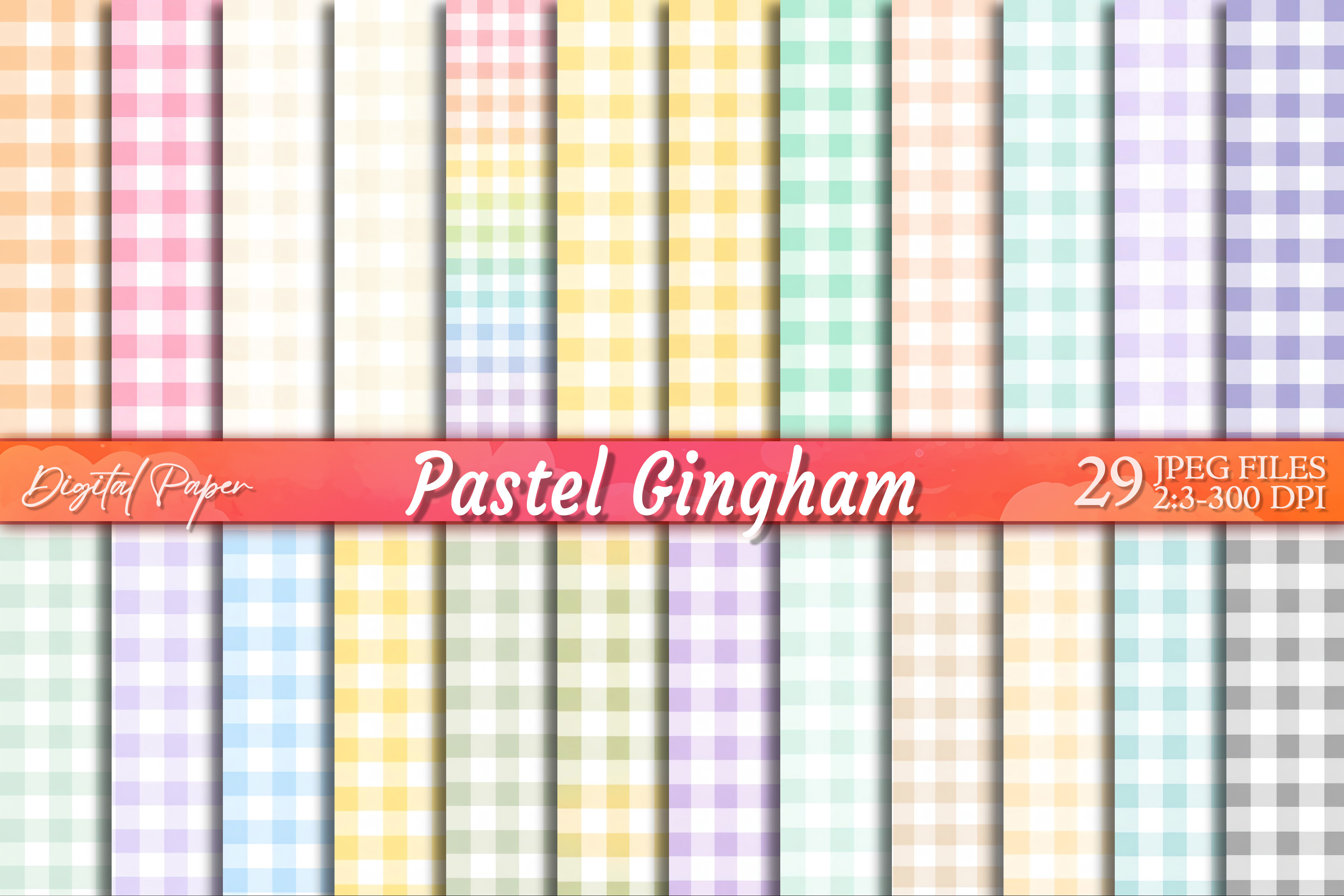 Pastel Gingham Plaid Scrapbook Paper Set Graphic by Summer Digital ...
