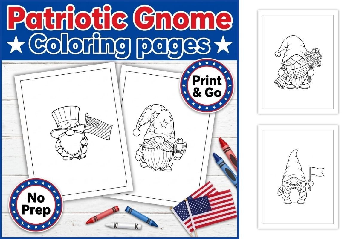 Patriotic Gnome Coloring Pages for Kids