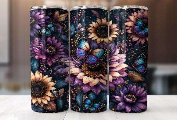 Purple Sunflower Butterfly Tumbler Wraps